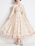 Women's Elegant Long Sleeve Floral Print Big Hem Dress