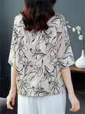 Female Elegant Summer Print O-Neck Half Sleeve Shirt