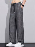 Mens Linen Blend Wide Leg Pants Casual Summer Drawstring Trousers