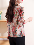Summer Retro Elegant Floral Print Half Sleeve Shirt For Women
