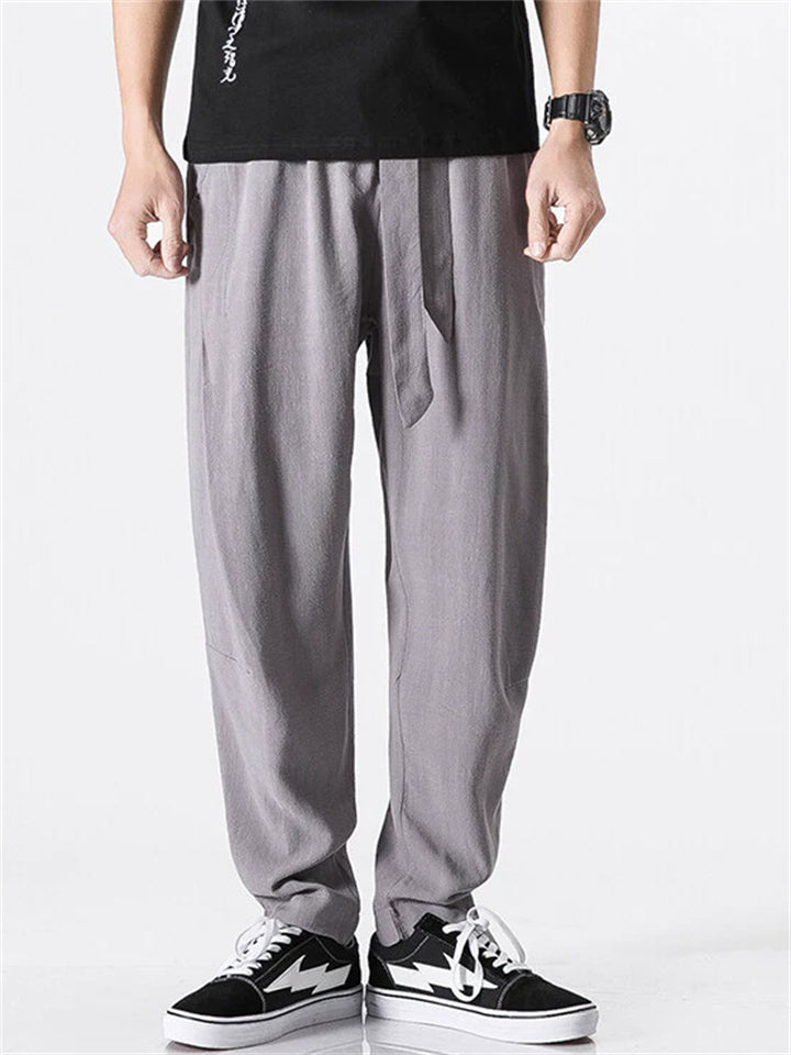 Men's Zen Style Linen Cotton Pants with Front Tie Belt