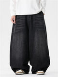 Men's Distressed Straight Wide Leg Denim Jeans