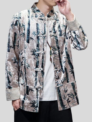 Autumn Chinese Style Men's Velvet Bamboo Print Jacket