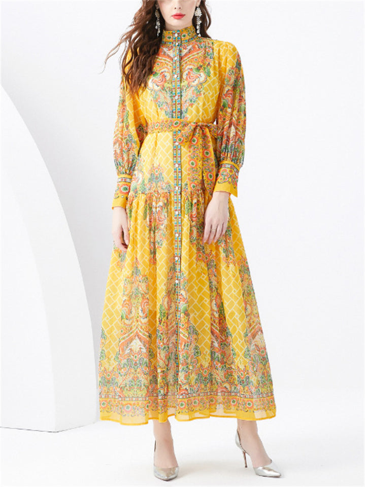 Vintage Beautiful Puff Sleeve Floral Dress for Women