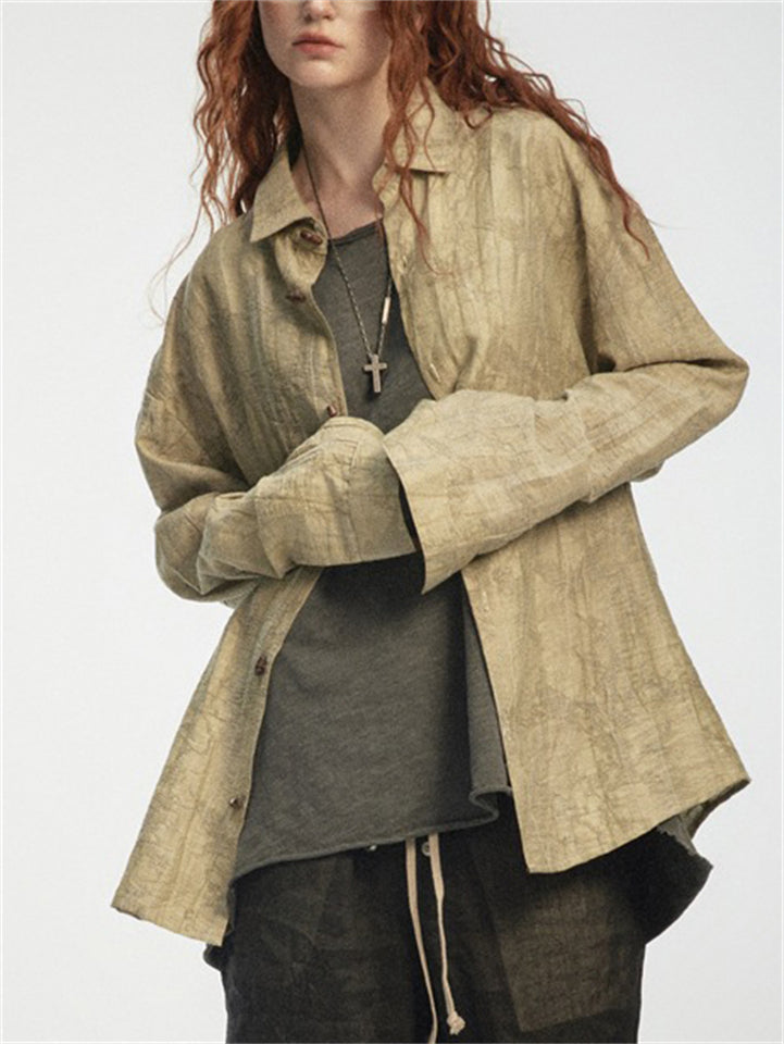 Fashion Jacquard Loose Texture Lapel Shirt for Women