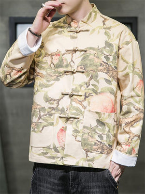 Men's Peach Print Autumn Winter Tang Suit Jackets