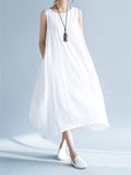 Cozy Flowy Cotton Linen Midi Sundress for Women
