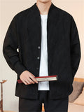 Men Chinese Style Vintage Floral Print Button Up Long Sleeve Shirts