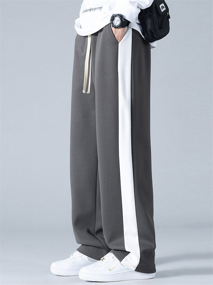 Men's Loose Fit Side Stripe Straight Leg Drape Sweatpants