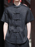 Men's Summer Linen Button Up Stand Collar Tang Suit Shirts