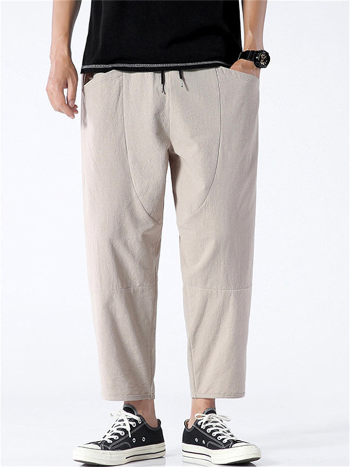 Men's Cozy Solid Color Cropped Cotton Pants