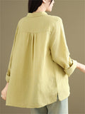 Women's Comfy Solid Color Loose Button Up Long Sleeve Shirt