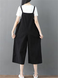 Summer Female Solid Color Wide Leg Overall Cropped Jumpsuits