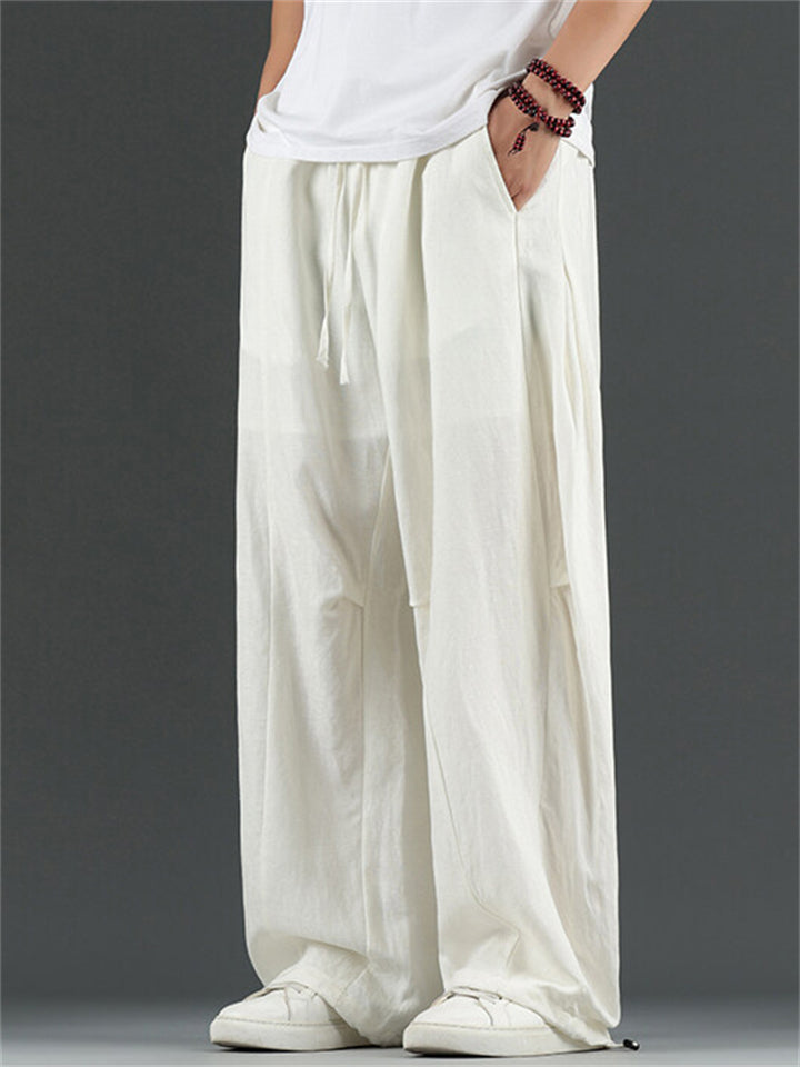 Men's Summer Linen Solid Color Ankle-Tied Straight Pants
