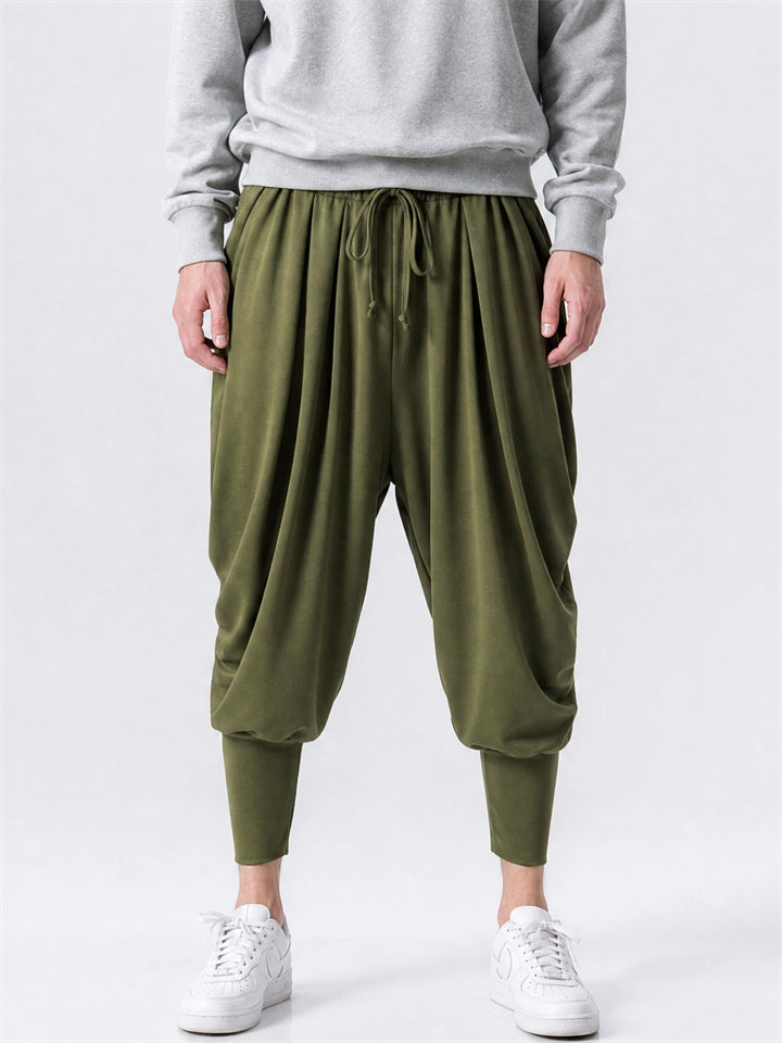 Mens High Street Drawstring Waist Harem Jogger Pants with Pockets