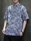 Men's Cotton Linen Stand Collar Short Sleeve Tang Suit Shirts