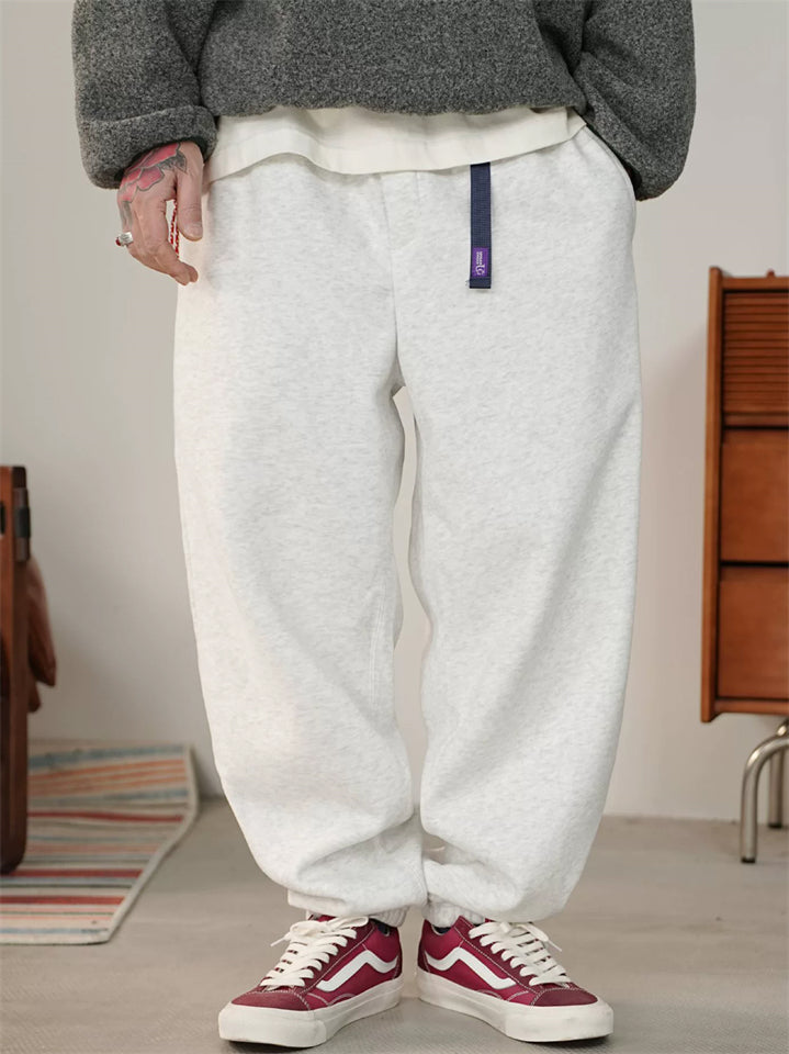 Men Fleece Drawstring Elastic Waist Loose Fit Joggers Sweatpants