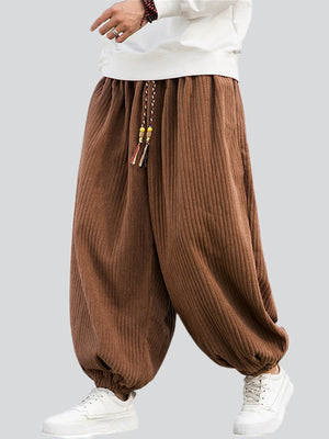 Men's Warm Corduroy Striped Texture Baggy Lantern Pants