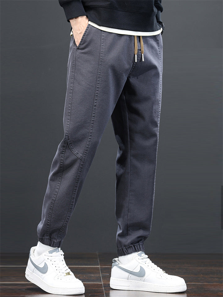 Mens Slim Fit Twill Drawstring Tapered Joggers Pants