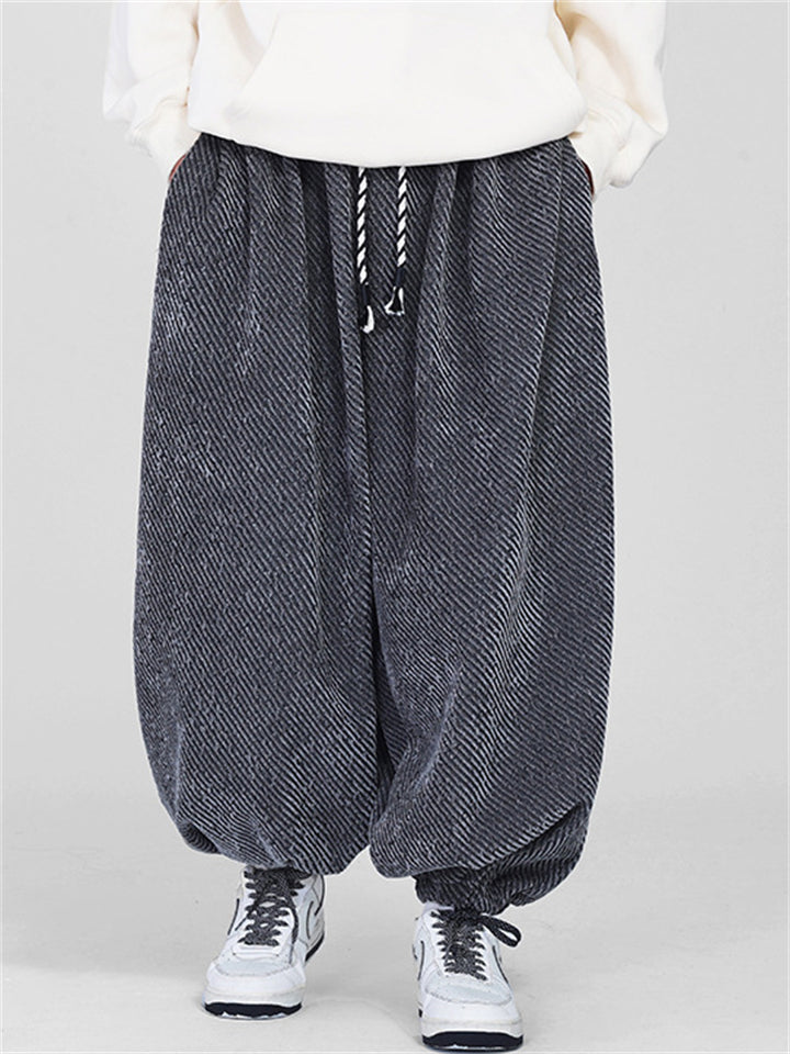 ‌Men's Streetwear‌ Elastic Waist Loose Fit Drawstring Bloomer Pants