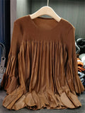 Women's Loose Fit Elegant Chic Crew Neck Ruffle Blouse