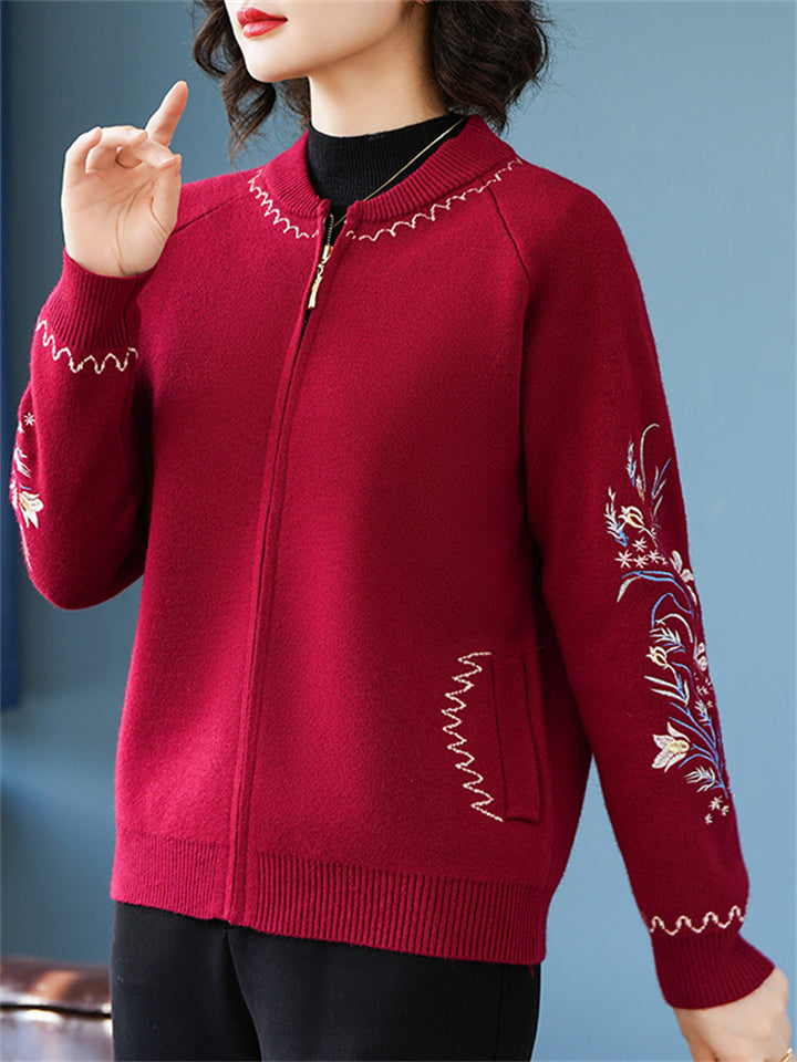 Women's Round Neck Knit Cardigan Sweater Jacket