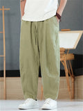 Mens  Summer Linen Loose Fit Drawstring Wide Leg Carrot Pants