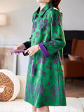 Chinese Style Green Jacquard Lapel Long Sleeve Dress for Women
