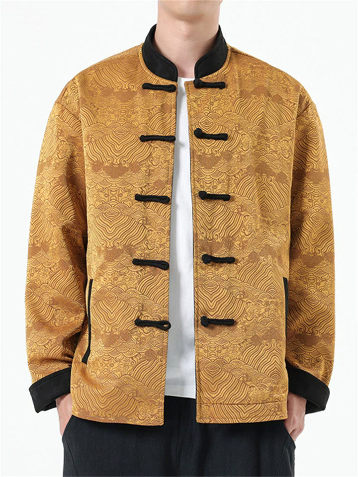 Men's Chinese Style Printed Frog Button Reversible TangSuit Jackets
