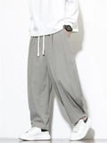 Men's Casual Simple Waffle Solid Color Drawstring Wide Leg Cropped Pants