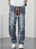 Men Plus Size Washed Tie Dye Drawstring Elastic Waist Loose Fit Jeans
