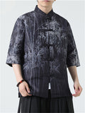 Chinese Style Bamboo Print Short Sleeve Shirts for Men