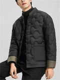 Men's Chinese Style Contrast Cuff Quilted Down Coat