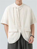 Men's Summer Chinese Style Fringe Button Stand Collar Shirt