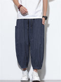 Men's Summer Casual Striped Wide Leg Beach Cropped Pants
