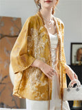 Women's Yellow Beaded BatWing Sleeve Cardigan Shirts