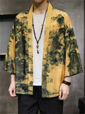 Chinese Zen Style Casual Print Long Sleeve Cardigan for Men