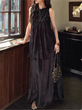 Women's Oriental Style Elegant Print Patchwork Sleeveless Dress