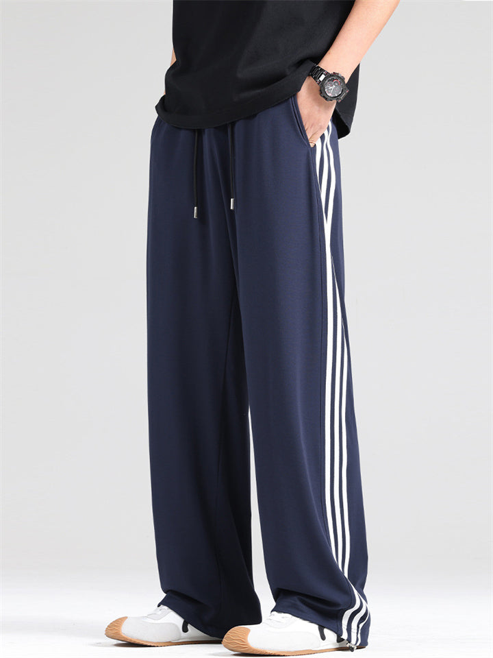 Men's Casual Elastic Cool Side Stripes Straight Pants