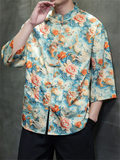 Men's Summer Cool Chinese Style Printed Stand Collar Half Sleeve TangSuit Shirt
