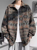 Plus Size Loose Long Sleeve Geometry Print Jackets for Men