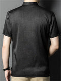 Men's Stand Collar Button Short Sleeve Mulberry Silk Shirt