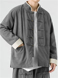 Men's Retro Chinese Style Contrast Stand Collar Corduroy Tangsuit Jackets