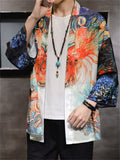 Chinese Zen Style Casual Print Long Sleeve Cardigan for Men