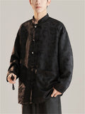 Men's Comfy Butterfly Print Button Long Sleeve Stand Collar Shirts
