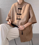 Men's Summer Chinese Style Frog Button Texture Tang Suit Shirts
