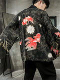 Loose Chinese Zen Style Print Long Sleeve Cardigan for Men