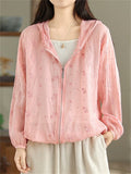 Women's Summer Embroidered Solid Color Long Sleeve Hooded Shirt