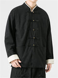 Men's Retro Chinese Style Contrast Stand Collar Corduroy Tangsuit Jackets