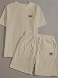 Men's Cable-Knit Short Sleeve Top and Shorts Set Casual Summer Outfit